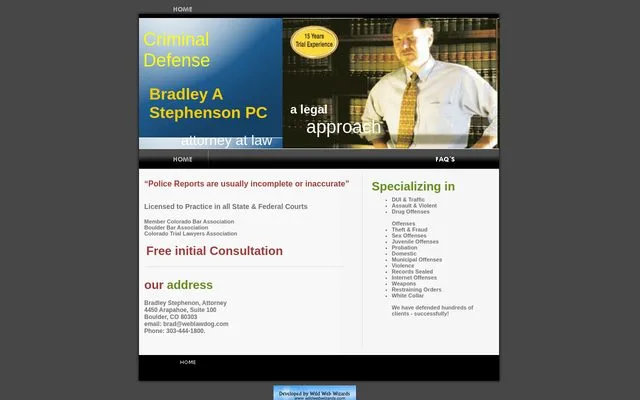 Bradley A. Stephenson, PC — archived website from c. 2002